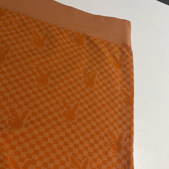Playboy by Pacsun L Checkered Orange Extra Short Bike Shorts - Picture 5 of 6